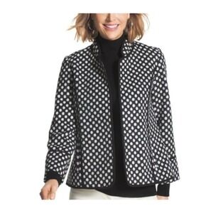 Chico's Black & Ivory Polka Dot Soft Fleece Jacket Or Blazer Preppy Sz 1 / US 8